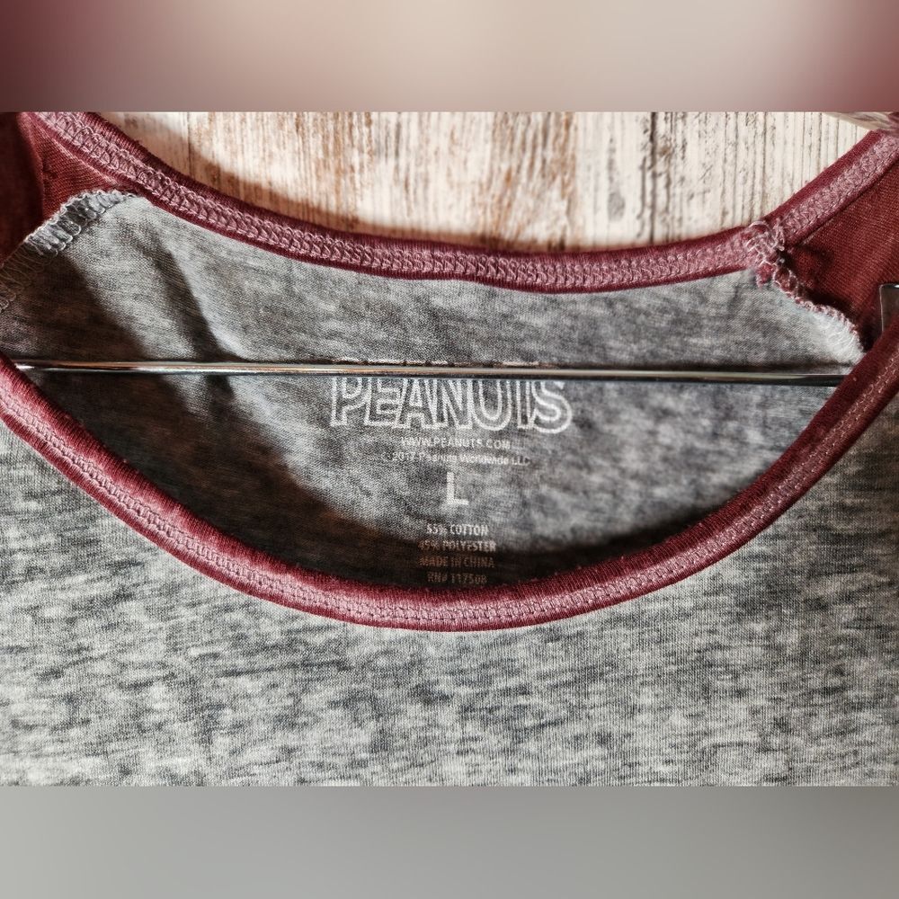 Peanuts Women's Gray and Maroon Snoopy Holiday Lights Long Sleeve Tee - Picture 3 of 7